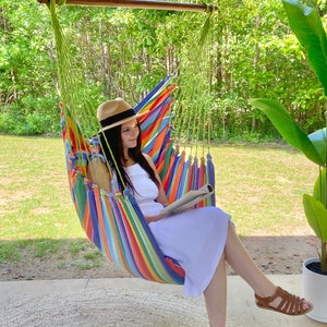 Hammock Chair with Cushion Covers, Hanging Chair, Boho Macrame Swing, Indoor Swinging Hammock for the porch or patio