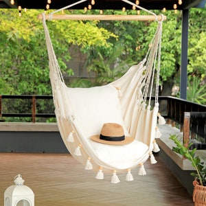 Boho Hammock Chair, Hanging Chair with Tassels, Porch Hammock Swing, Egg Chair, Macrame Bedroom Swinging Chair, Hanging chair for bedroom