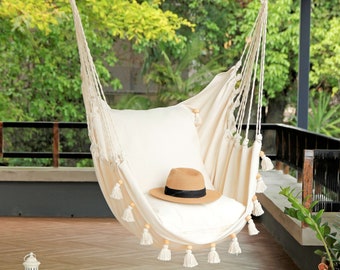Boho Hammock Chair, Hanging Chair with Tassels, Porch Hammock Swing, Egg Chair, Macrame Bedroom Swinging Chair, Hanging chair for bedroom