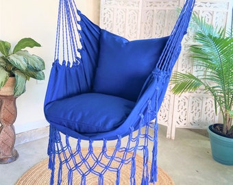 Hammock Chair, Blue Hanging Chair, Egg Chair, Papasan Chair, Macrame Hammock, Macrame Boho Chair, Hanging Chair in Bedroom