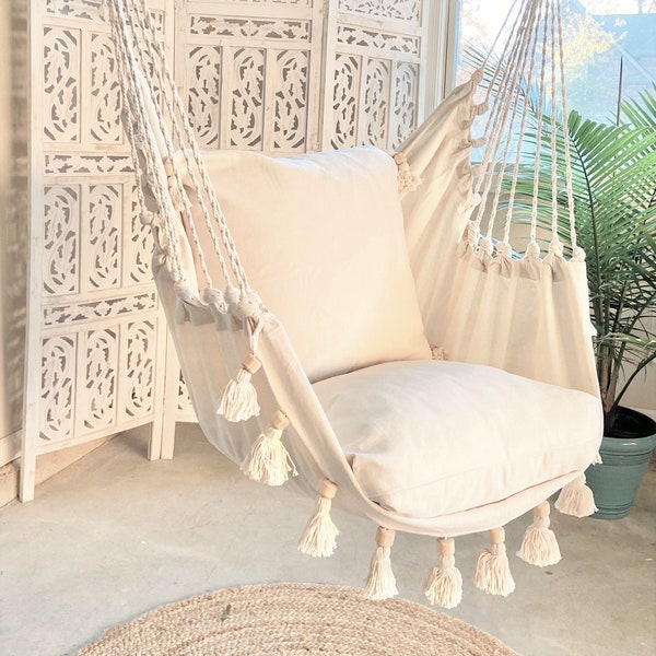 Silla de hamaca interior, Silla colgante, Silla de huevo, Columpio de dormitorio, Silla de columpio Macrame, Silla colgante en el dormitorio, Silla de hamaca Macrame interior