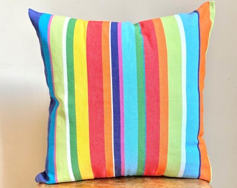 Almohada arco iris, almohada de tiro a rayas, almohada de colores eclécticos, almohada Boho, funda de almohada de hamaca étnica, almohada multicolor Boho