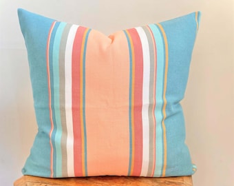 Pink pillow cushion, Pink light blue pillow, Stripe pastel pillow, Pink accent pillow, Pink throw cushion, Boho pillow, Girl room pillow