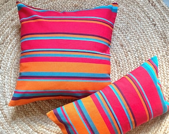 Rainbow pillow cover, Eclectic decor pillow, Colorful pillow cover, Boho red orange pillow, Multi color pillow, Striped accent pillow