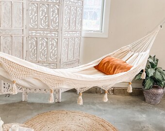 Macrame Hammock, Crochet Hammock, White hammock, Boho Style Hammock, Indoor Bedroom hammock, Bohemian hammock, Handmade Woven hammock
