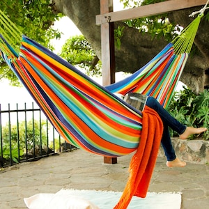 Hammock, Patio Porch Hammock, Rainbow Hammock, Colorful Garden Hammock, Cotton Canvas hammock, Outdoor hammock, Adult large fabric hammock