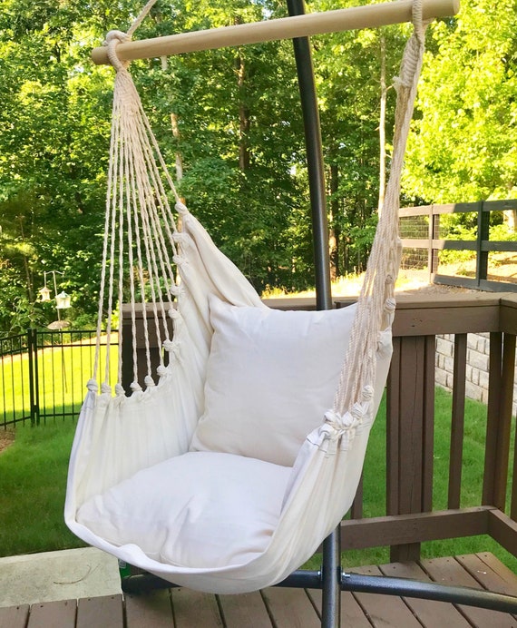 Boho Hammock Swing Chair Junior Natural Off White Cotton Canvas Hammock Chair Indoor And Outdoor Hanging Chair Bedroom Hanging Chair