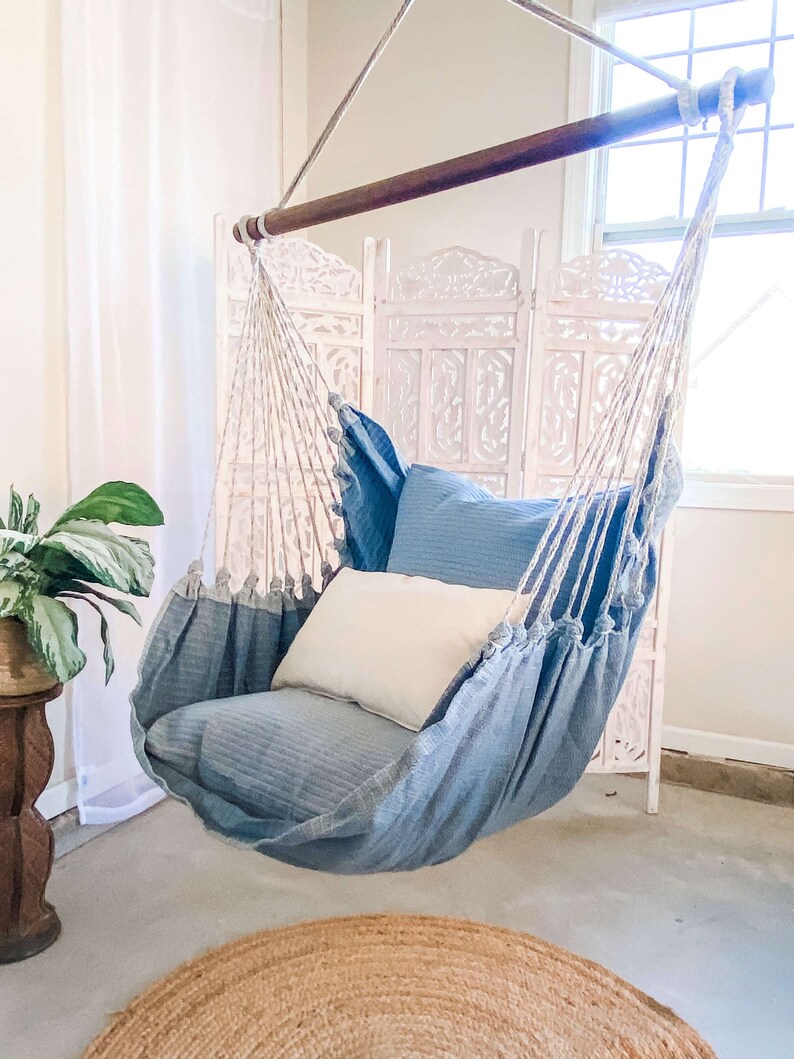 Hammock chair, hanging chair, Porch swing, Denim hammock chair, Adult Indoor hammock swing chair, Bedroom hammock swing chair image 6