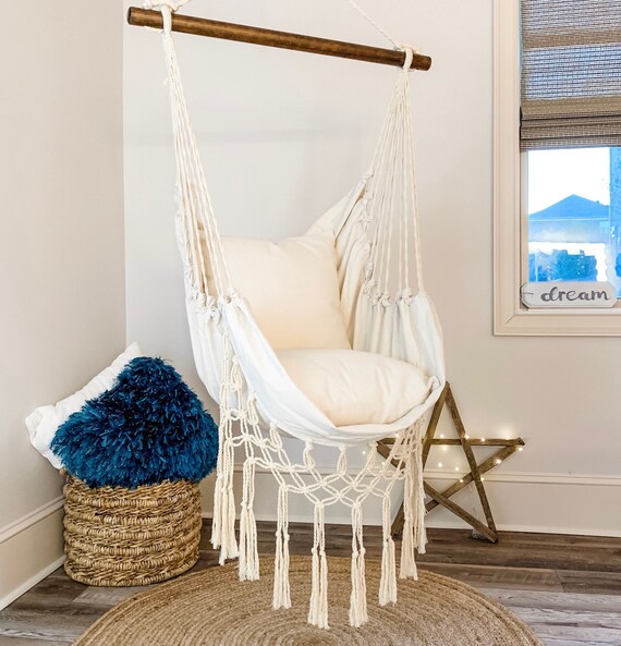 Off White Macrame Hammock Chair Junior Boho Hammock Cotton Etsy