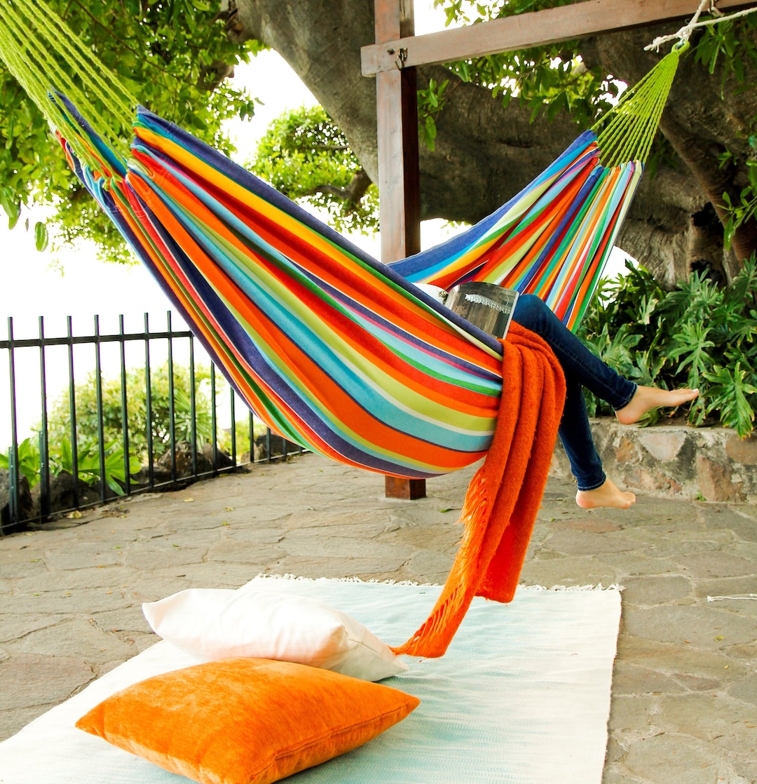Hammock, Patio Porch Hammock, Rainbow Hammock, Colorful Garden Hammock,  Cotton Canvas Hammock, Outdoor Hammock, Adult Large Fabric Hammock