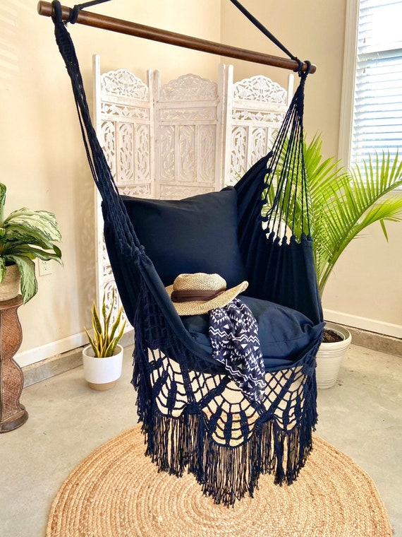 Hammock Chair, Hanging Chair, Indoor Swing Chair, Macrame hanging chair, Macrame Swing Chair, Black Boho Chair, Hanging Chair in Bedroom