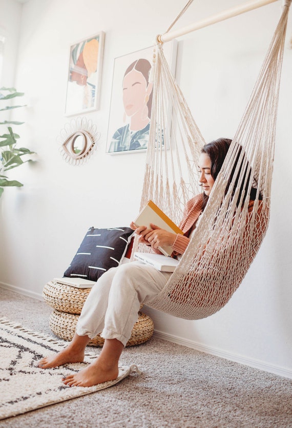 Hanging Chair Hammock Chair Macrame Hammock Chair Macrame Hanging Chair Indoor Hammock Swing Hanging Chair in Bedroom Boho Hammock Etsy