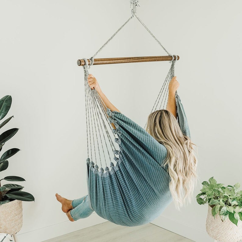 Hammock chair, hanging chair, Porch swing, Denim hammock chair, Adult Indoor hammock swing chair, Bedroom hammock swing chair image 3