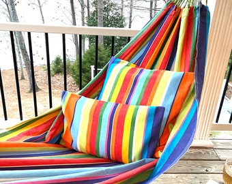 Hammock, Patio Porch Hammock, Rainbow Hammock, Colorful Hammock, Boho Style Hammock, Outdoor hammock, Cotton Canvas fabric hammock