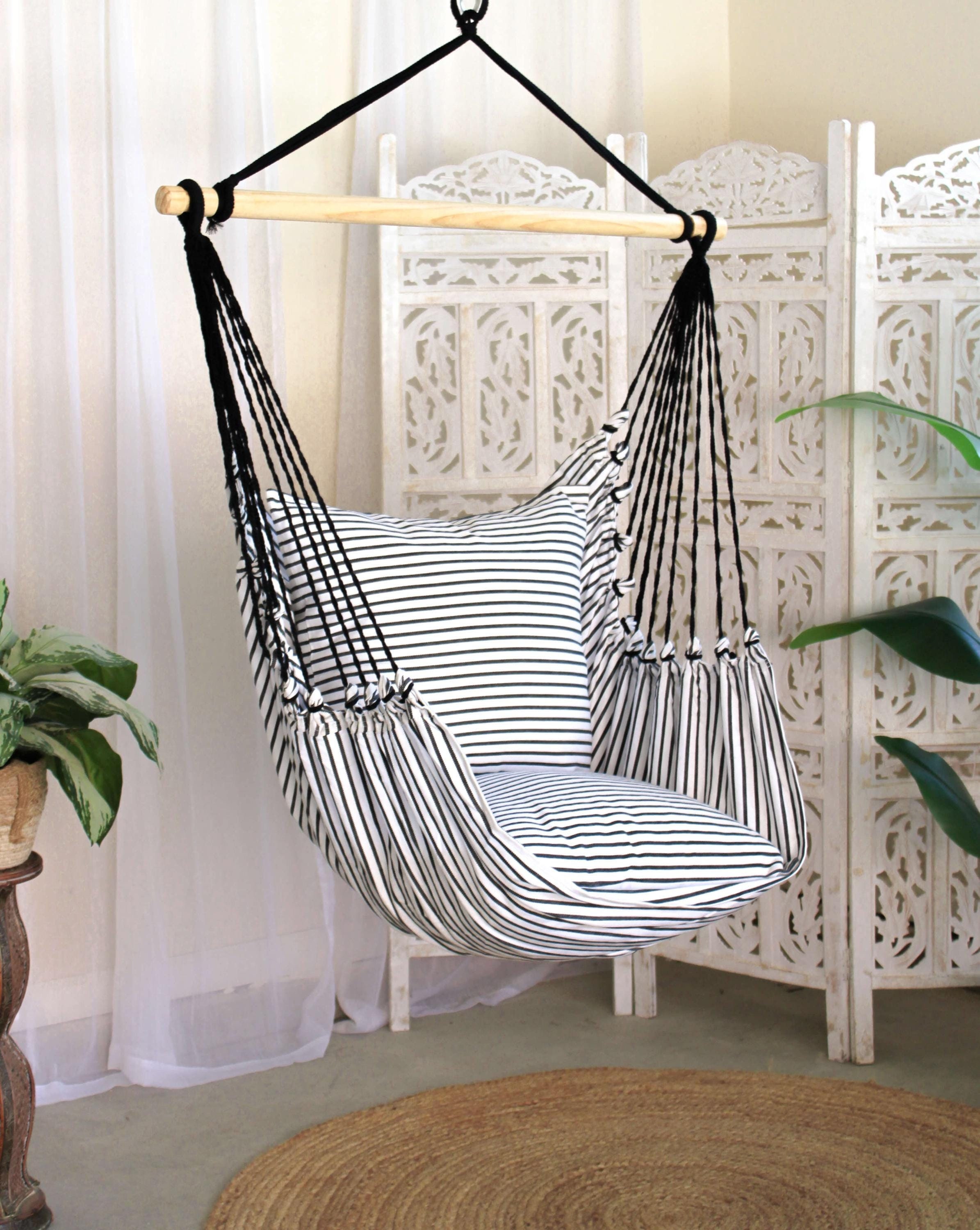 Hanging Chair, Hammock Chair Swing, Boho Macrame Swinging Chair, Black and  White Furniture, Bohemian Chair, Black White Chair - Etsy, image size:2390x3000