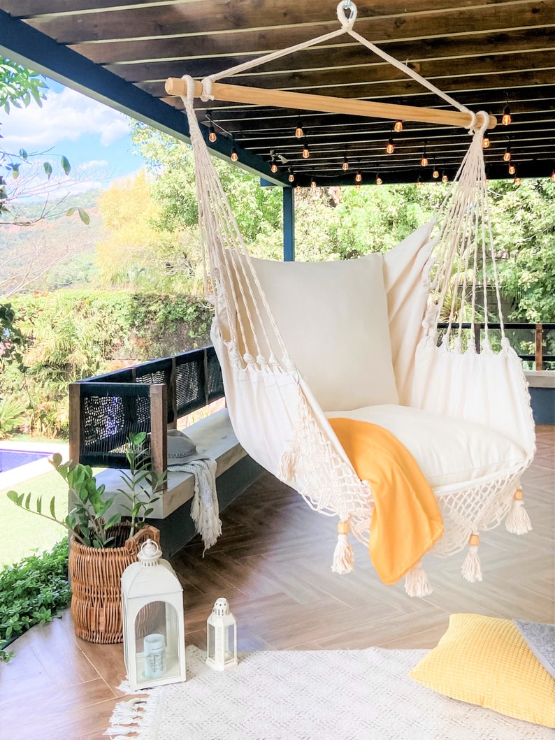 hammock chair in a covered patio