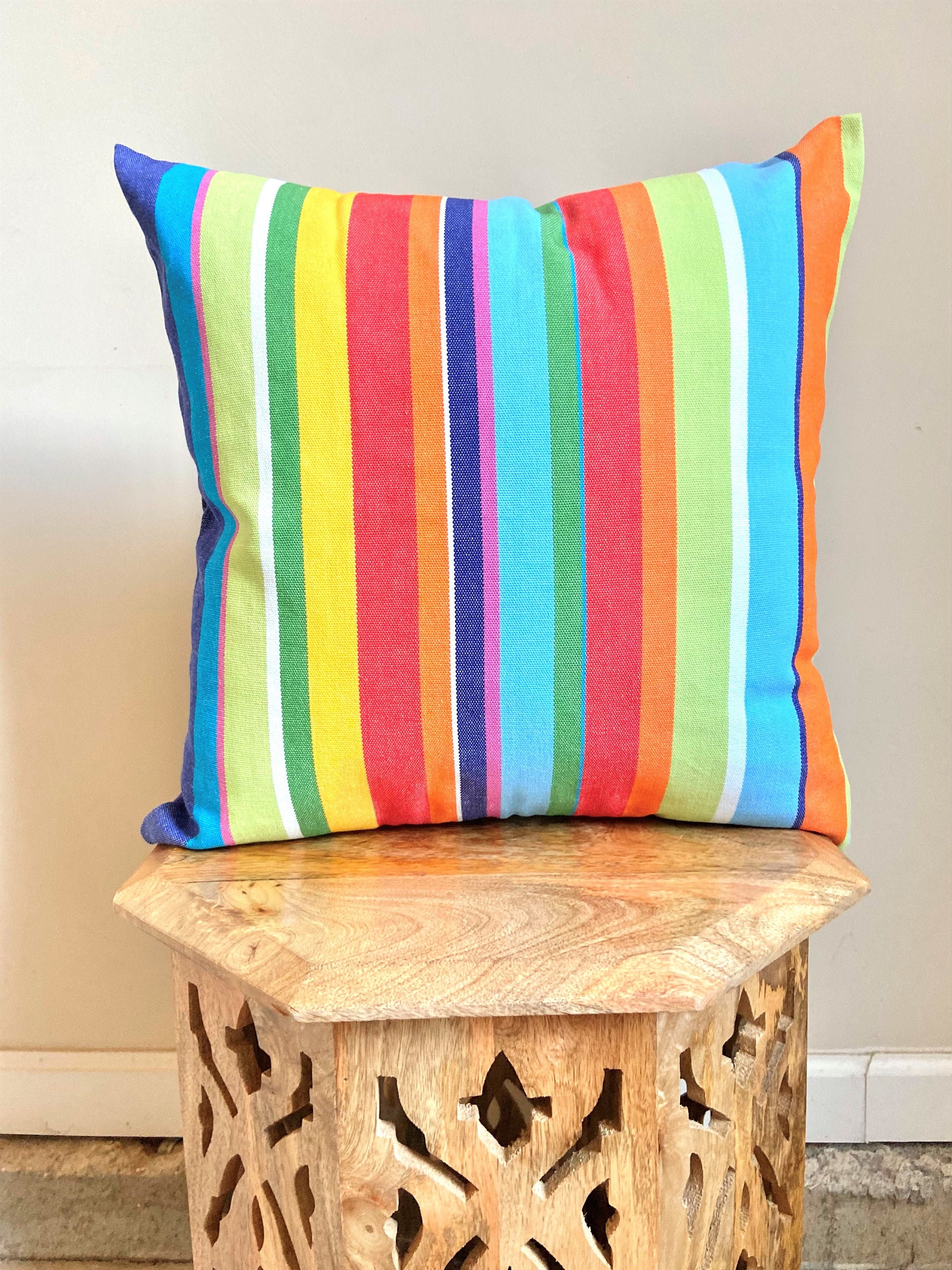 Rainbow Pillow, Striped throw pillow, Eclectic colorful pillow, Boho pillow, Ethnic hammock pillow cover, Bohemian multi color pillow