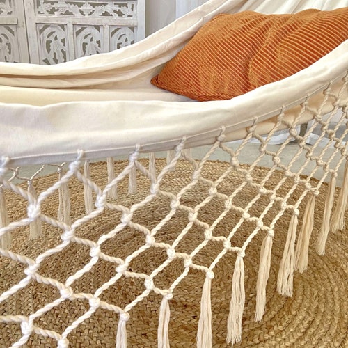 Macrame Hammock, Boho hammock, Cotton Fringe Hammock, Luxury Hammock, White Indoor hammock, Bohemian hammock, Rope shops hammock