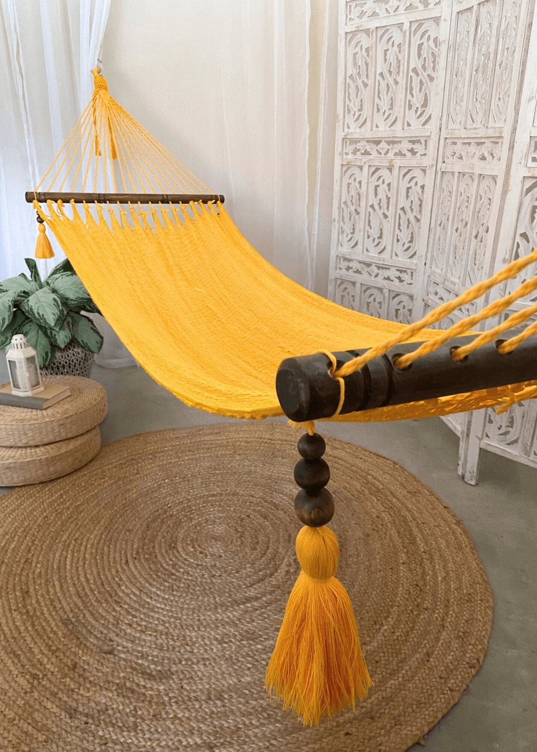 Hammock, Colorful Yellow Hammock, Hammock With Spreader Bar, Boho Hammock,  Cotton Rope Hammock, Mayan Woven Hammock, Luxury Handmade Hammock