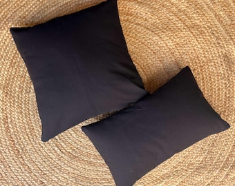 Black Pillow Cover, Black Cotton Canvas Black Pillow With Zipper, Modern Black Throw Pillow Sham, Square lumbar pillow cover