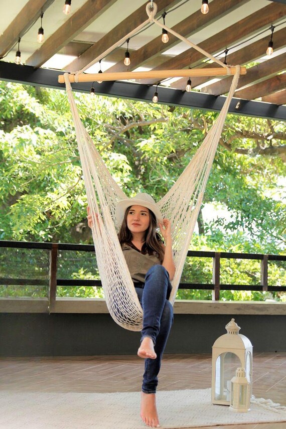 Hanging Chair, Woven Rope Hammock chair swing, Boho Macrame hammock chair, Macrame swinging chair, Indoor Cotton Hammock Swing