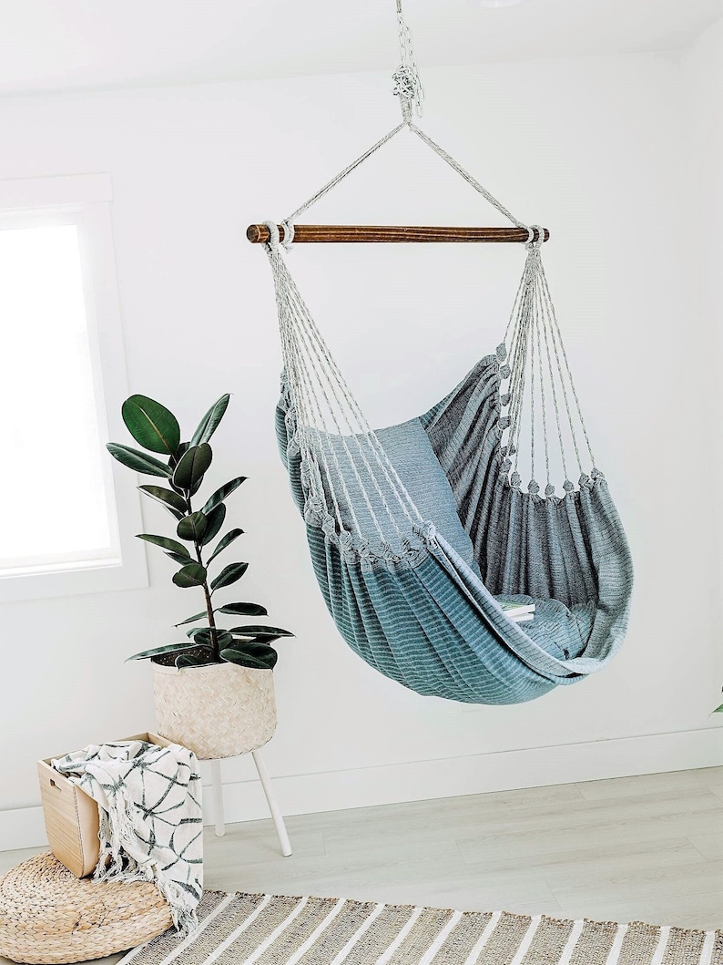 Hammock chair, hanging chair, Porch swing, Denim hammock chair, Adult Indoor hammock swing chair, Bedroom hammock swing chair image 5