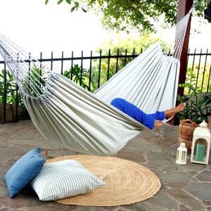 Hammock, Fabric Outdoor Hammock, Beach House Hammock, Garden Stripe Hammock, Large Backyard Hammock, Patio Porch Hammock, Boho Coastal Decor