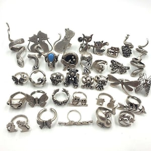 Cute Rings, Cat Fish Butterfly Patterned Rings,Animal Rings, Hammered Rings, Bohemian Style Hammered Silver Rings, Gift For Christmas
