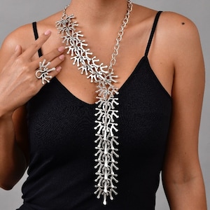 Silver Plated Asymmetrical Abstract Design Necklace, Bohemian Chunky Bib Necklace, Boho Jewellery, Handmade Vintage Inspired Necklace, Gift