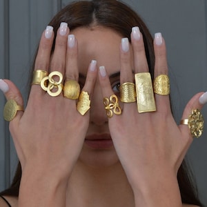 14K gold ring, Unique gold ring, Stylish ring, Dainty gold ring, Signed ring, Wide gold ring,Gold parallel ring,Gold boho ring,Stacking ring image 1