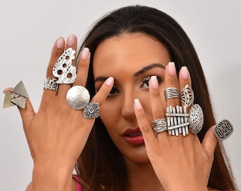 Dome Ring, Geometric ring, Wide ring, Silver chunky ring, Hammered ring, Boho jewelry, Knuckle ring, Dainty ring,Mixed ring, Multi band ring