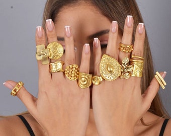 Bague Boho bagues bohème bague hippie bague en or bague tribale grande bague en laiton bague boho bijoux, bague trapue bague aztèque bague de déclaration
