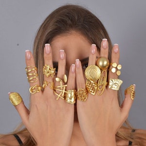 Geometric gold stylish ring Statement 14kt gold chunky rings Bold dome gold ring Parallel gold ring Simple big gold ring Stackable gold ring