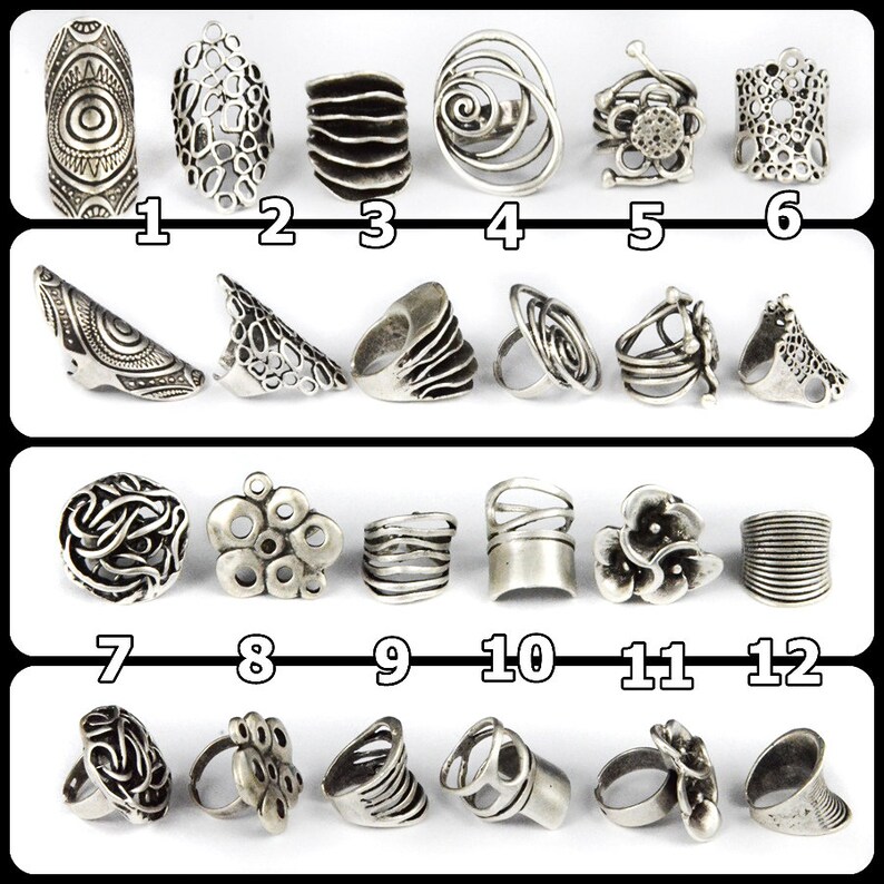 Antique Bohemian Greek Style Hammered Ring Accessory Christmas Gifts For Her Leaf Spiral Flowered Key Figured Silver Adjustable Ring