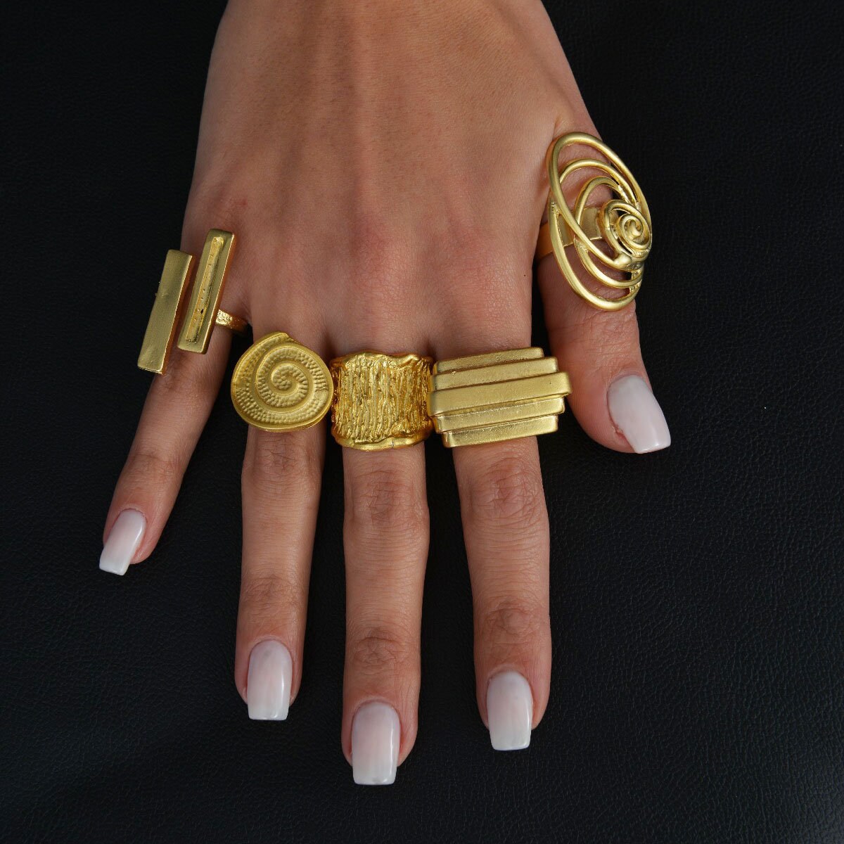 14K Gold Elegant Rectangle Dome Unique Ring, Stylish Boho Dainty Signed ...