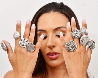 Dome Ring, Geometric ring, Wide ring, Silver chunky ring, Hammered ring, Boho jewelry, Knuckle ring, Dainty ring,Mixed ring, Multi band ring
