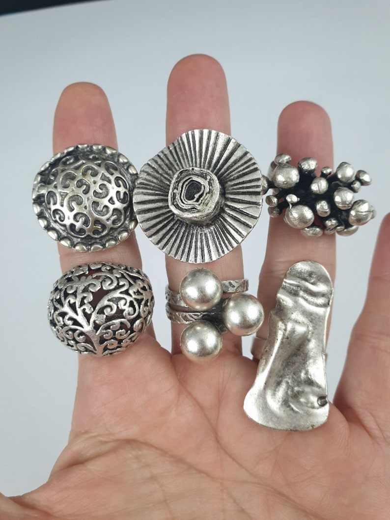 Antique Bohemian Greek Style Hammered Ring Accessory Christmas Gifts For Her Leaf Spiral Flowered Key Figured Silver Adjustable Ring