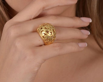 Gold Statement Ring, Gold Ring for Women, Multi Band Ring, Chunky Wide Ring,  Gold Boho Ring, Unique Ring, Rings for Woman, Christmas Gift 