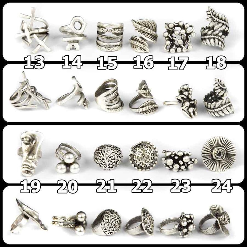 Antique Bohemian Greek Style Hammered Ring Accessory Christmas Gifts For Her Leaf Spiral Flowered Key Figured Silver Adjustable Ring