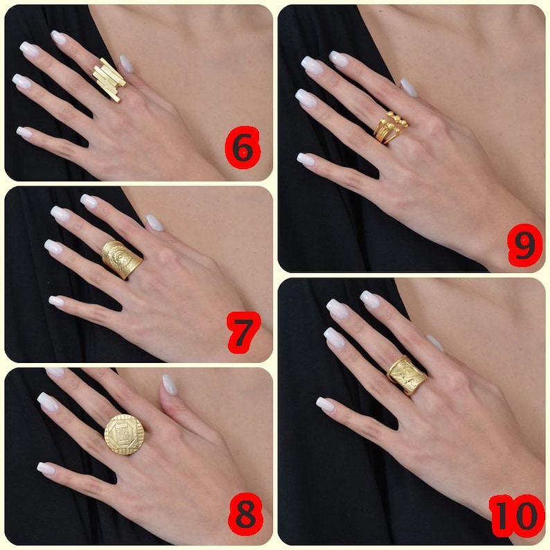 Gold Full Finger Adjustable Inspired Flowery Ring, Large Boho Aesthetic ...