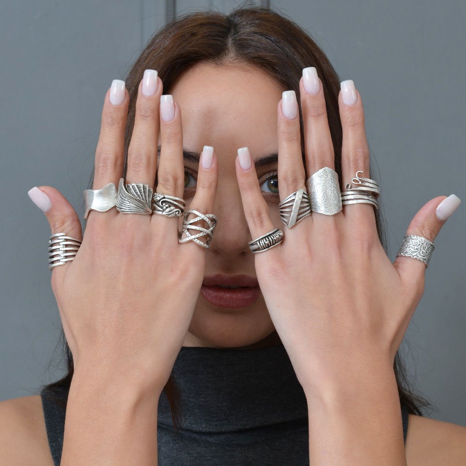 Open Rope Ring Women's Silver Twisted Rope Open Ring, Ethnic Style Engraved Band Ring ...