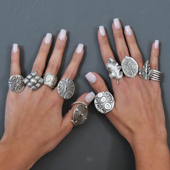 Natur Blatt Ring GroBer Kuppel Silber Ring Ethno Silber Ring Verstellbar Cool Ring Trend Rechteck Ring Kreis Schmuck Moderner Rosen Ring Etsy