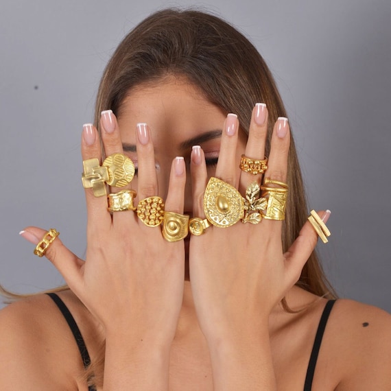 Boho Ring Bohemian Rings Hippie Ring Gold Ring Tribal Ring Large Ring Brass Ring Boho Jewelry Chunky Ring Aztec Ring Statement Ring Etsy