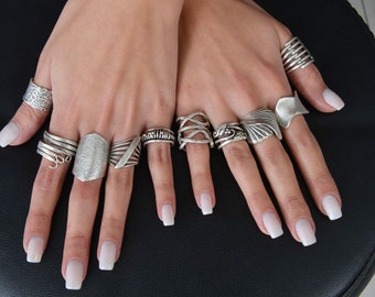 Anillo abierto de cuerda retorcida de plata para mujeres, anillo de banda grabado de estilo étnico, anillo de manguito trenzado ancho ajustable, anillo abierto grueso, regalo para ella