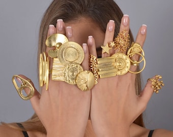 Boho ring bohemian rings hippie ring gold ring tribal ring large ring brass ring boho jewelry, chunky ring aztec ring statement ring