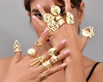 Bague Boho bagues bohème bague hippie bague en or bague tribale grande bague en laiton bague boho bijoux, bague trapue bague aztèque bague de déclaration