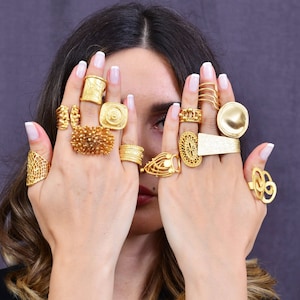 Geometric gold stylish ring Statement 14kt gold chunky rings Bold dome gold ring Parallel gold ring Simple big gold ring Stackable gold ring