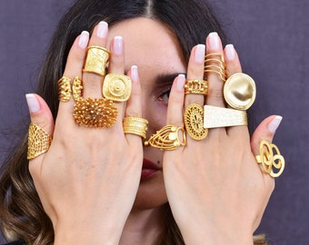 Geometric gold stylish ring Statement 14kt gold chunky rings Bold dome gold ring Parallel gold ring Simple big gold ring Stackable gold ring