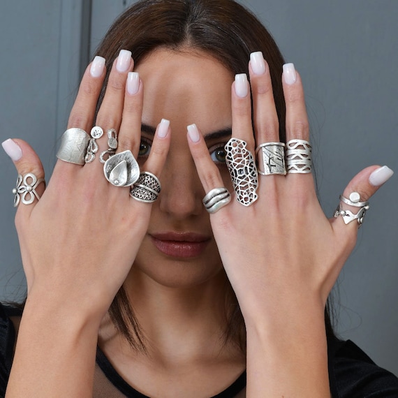 Silver Large Circle Statement Ring, Chic Trend Flower