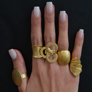 14K gold ring, Unique gold ring, Stylish ring, Dainty gold ring, Signed ring, Wide gold ring,Gold parallel ring,Gold boho ring,Stacking ring image 9